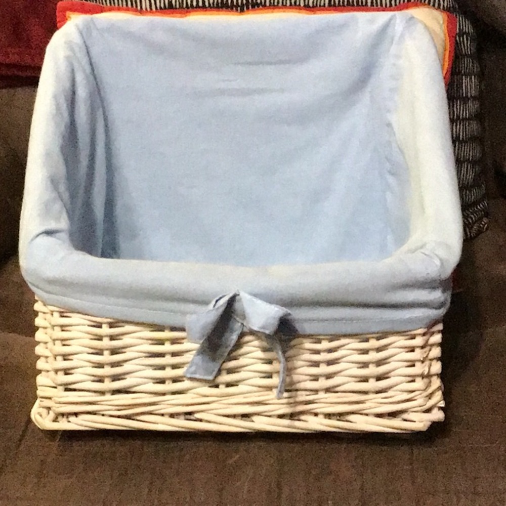 Pottery Barn Wicker Basket With Blue Lining